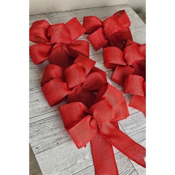 Red Bows Set of 6 Christmas Bows Tree Bows Holiday Ornament Birthday Party Decor - Picture 3 of 9